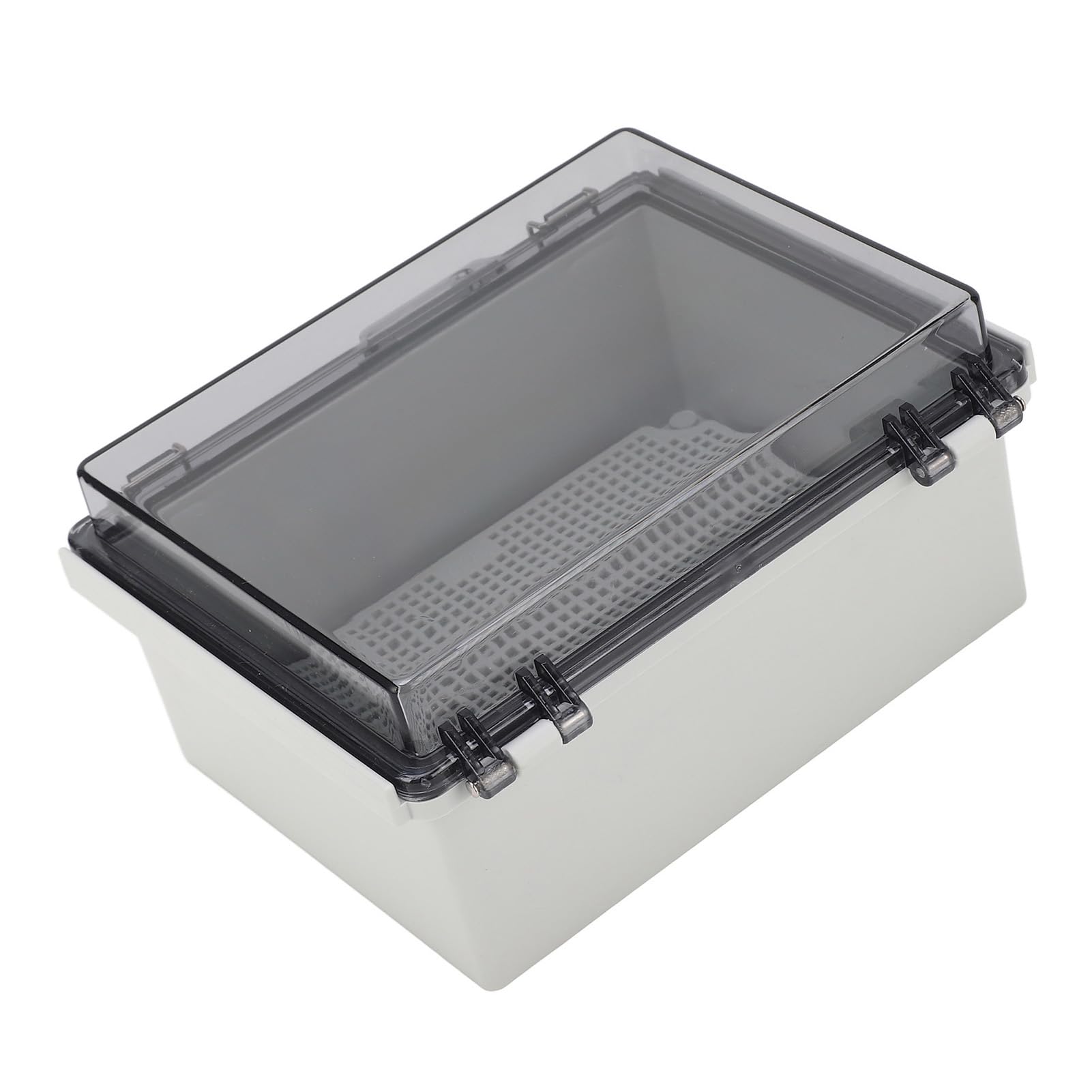 lyrlody Water Proof Junction Box, ABS Plastic Hinged Electrical Enclosure Stainless Steel Clip with Clear Cover Grey, IP67 for Indoor and Outdoor Use 8.7 x 6.7 x 4.3in