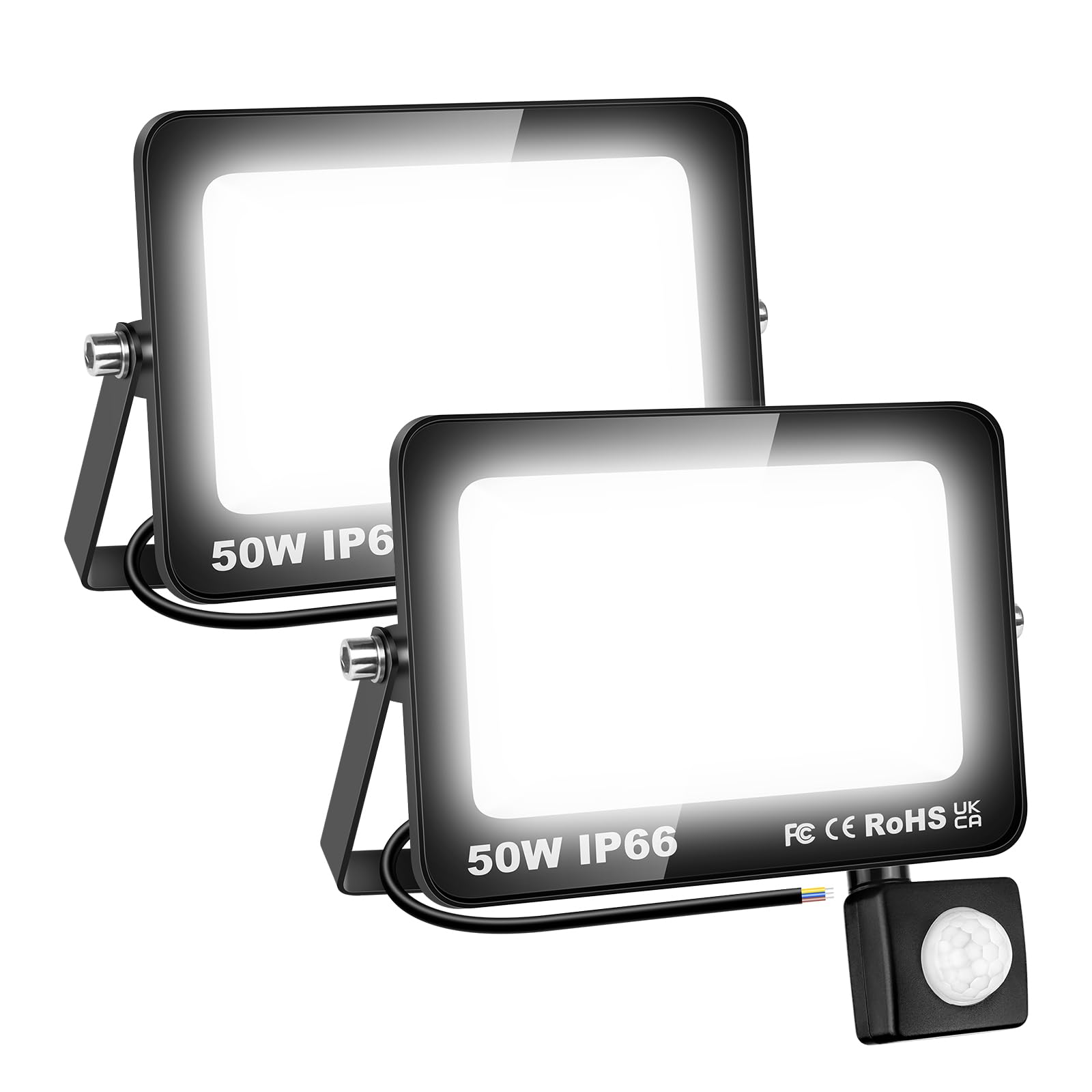 Willpower 2pcs LED Floodlight 50W 5000lm LED Security Lights Outdoor with Motion Sensor IP66 Waterproof PIR Lights White 6000K Wall Light for Garden Garage Court Patio Lawn