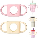 Mity rain Cup Grip Compatible with Owala Toddler Cup - Kid Cup Silicone Dual-Handle Fit for Owala 12oz, for Zak 12oz 15oz, for Stanley 14oz, Kid Water Bottle Handle Tumblers Accessories (Beige+Pink)