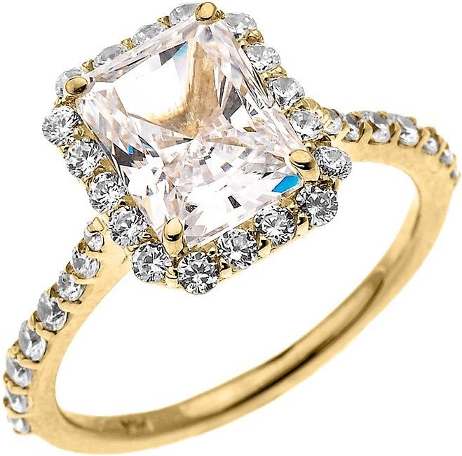 Dainty 10k Yellow Gold 2 Carat Emerald Cut CZ Solitaire Engagement and Proposal Ring