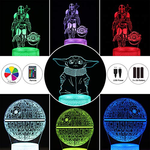 OMGGMO 3D Star Wars Yoda Toy Anime Lamp - 3 Pattern 16 Color Change Decor Lamp, Christmas and Birthday Gifts for Star… - Image 2