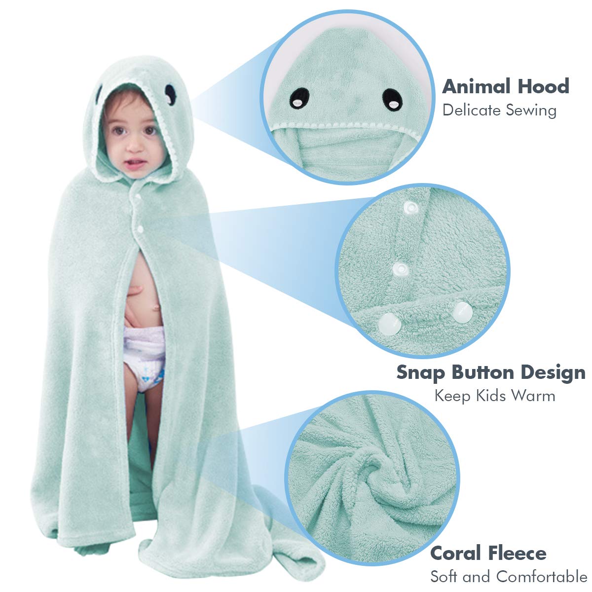 Kids Bath Towels,Premium Hooded Towel for Toddlers Highly Absorbent Coral Fleece Bathrobe for Boys Girls-27.5\