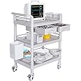 Mobile Medical Carts 3 Tier Professional Utility Cart 330 LBS Max Load Rolling Crash Cart Ultrasound Trolley with Wheels Drawers Dirt Bucket Sharps Box Storage Basket for Hospital Dental Clinic Home