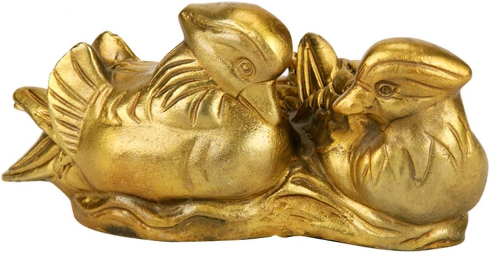 CFJKN Feng Shui Decor Love, Chinese Oriental Lucky Fortune Wealth Brass Statues Mandarin Ducks Collectible for Love & Prosperity Birthday Present,Brass_11X5X5cm/4x2x2inch