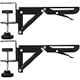 Angoily 1set Computer Desk Extender Bracket, Foldable C-Clamp Base Stand Arm Rest for Desk Extension, Table Extender Wooden Plate Support Rack for Keyboard Trays (Tray Not Included)