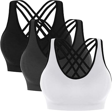 B.Bang Damen Sport-BH mit Kreuzrücken, mit abnehmbaren Pads, 3 Stück Gr