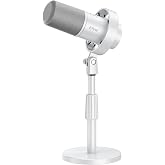 FIFINE K688SW XLR/USB Desktop Dynamic Microphone for Vocal | Home Studio Recording Microphone for PC/Mixer, with Mute, Monitoring, Volume Knob, Height-adjustable Stand, White