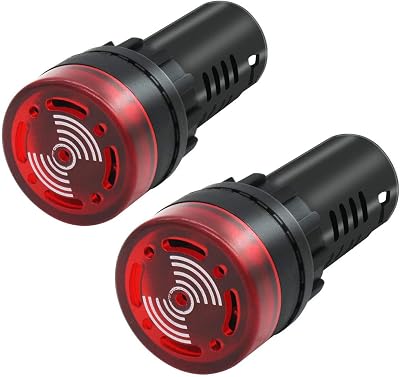 mxuteuk 2x 22mm Red LED Buzzer Alarm Light AC DC 24V Flashing Indicator