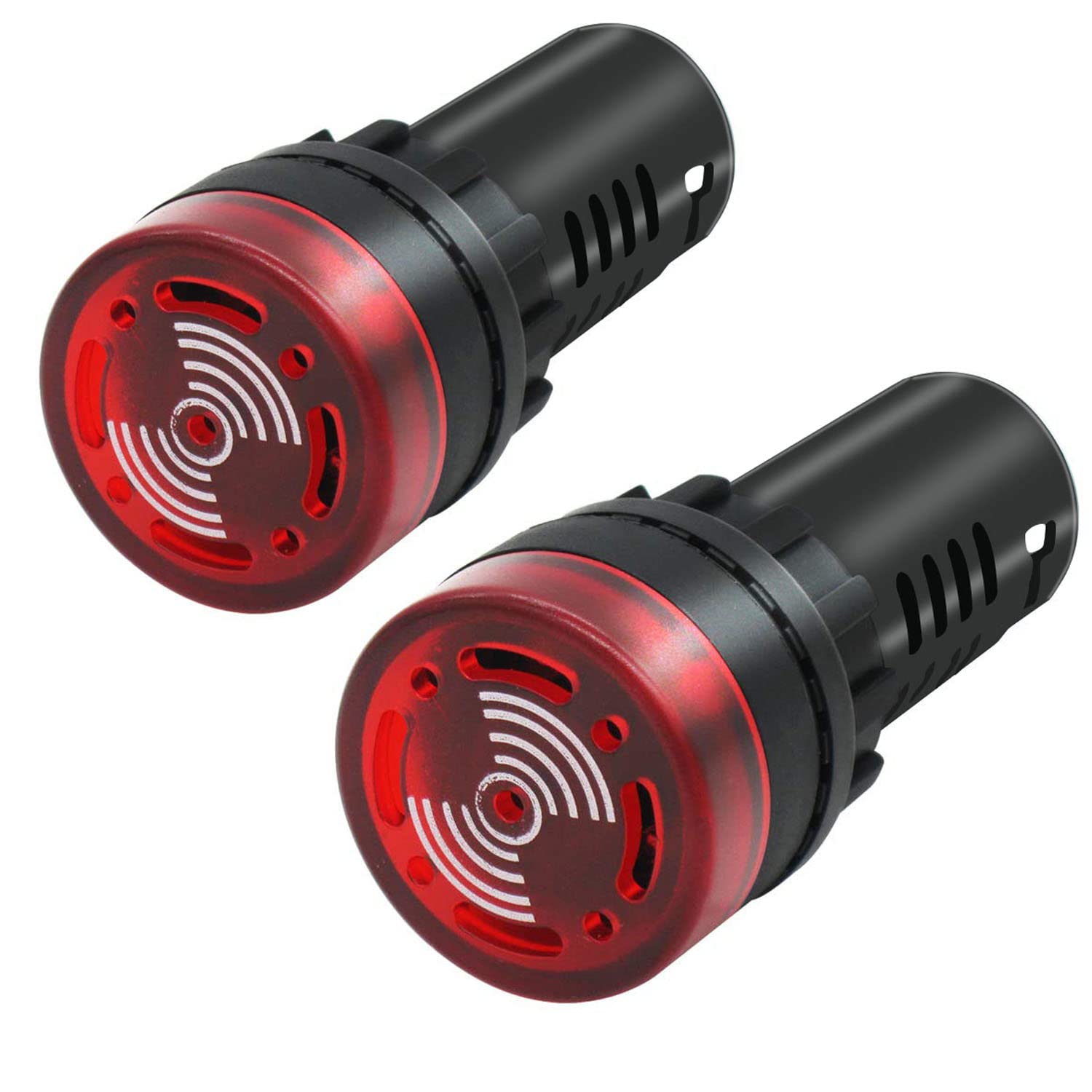 mxuteuk 2Pcs 22mm AC/DC 220V Red LED Buzzer Flash Alarm Signal Indicator Light AD16-22SM-RR220V