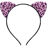Paezm Glitter Leopard Cheetah Ears Headband for Women, Halloween Cosplay Leopard Costume Hair Accessories for Adult