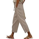 Angerella Womens Cotton Linen Pants Casual Lightweight Drawstring Elastic Waist Trousers Summer Lounge Pants with Pockets