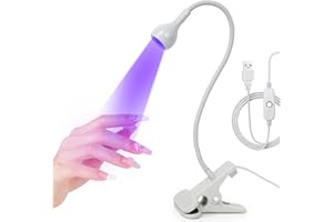 mlogiroa UV LED Nail Lamp 3W UV Lamp for Gel Nails 395 nm UV Light Gel Nail Light with Clamp Gooseneck Curing Lamp Minis Portable Nail Dryer for Gel Polish and USB Charger Block (White)