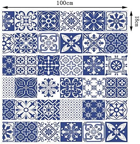 JHYS LT030 3D DIY Personality Blue and white Printing Staircase stickers Creative Waterproof Self-adhesive Arabic style Ceramic tile Mural 39.3"w x 7"h x 6pcs