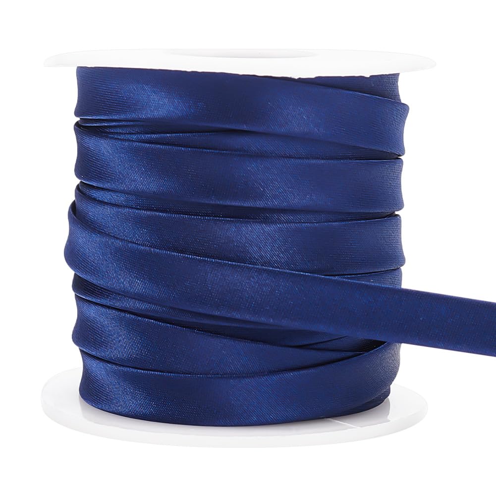 BENECREAT 13.5 Yard/12.5m Satin Bias Tape, 10mm Wide Double Fold Satin Binding Bias Ribbon for Cheongsam Decoration, Clothing Seaming Piping, Dark Blue