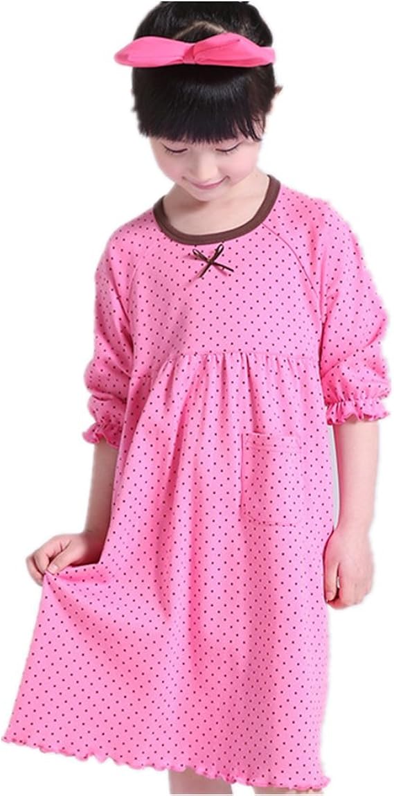 Amazon Vmasterstroke 子供 パジャマ キッズ ルームウェア 女の子 長袖 水玉 ワンピース ネグリジェ ガールズ ドット柄 ワンピース 部屋着 寝間着 カジュアル ゆったり 春 夏 秋 リボン付き 綿 3色 パジャマ 通販
