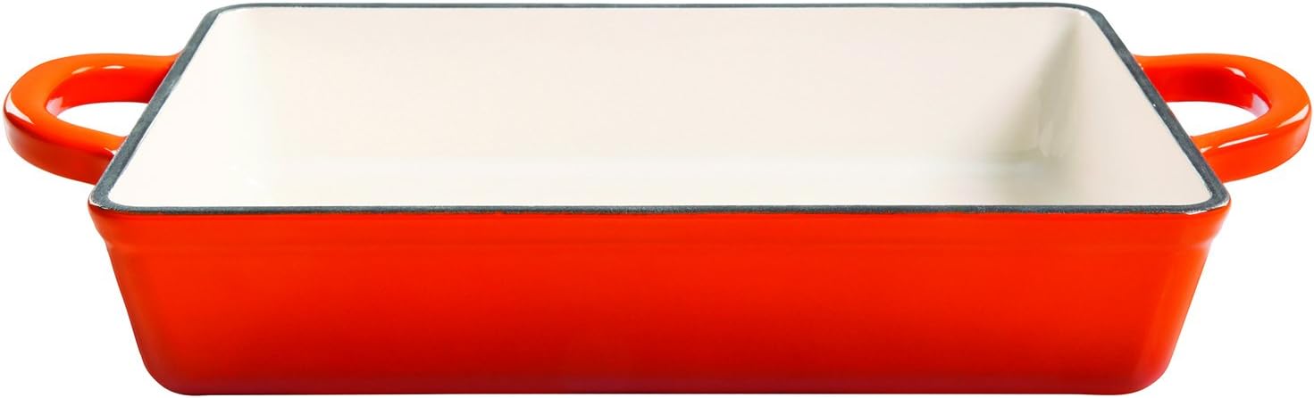 Crock Pot Artisan 13 Inch Enameled Cast Iron Lasagna Pan, Sunset Orange