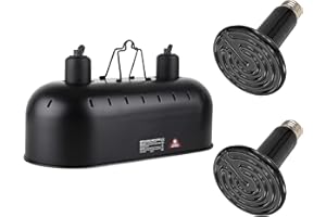 DXOPHIEX 15 inch Dual Reptile Light Fixture, Max 150W Reptile Heat Lamp with 2PCS 150W Ceramic Heat Emitter, Double Dome UVB Light Fixture for Terrarium and Tortoise Habitat
