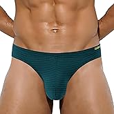 JINSHI Men's Bulge Enhancing Pouch Underwear Sexy Micro Mesh Low Rise Striped Briefs for Man Comfy Breathable Panties M 2XL