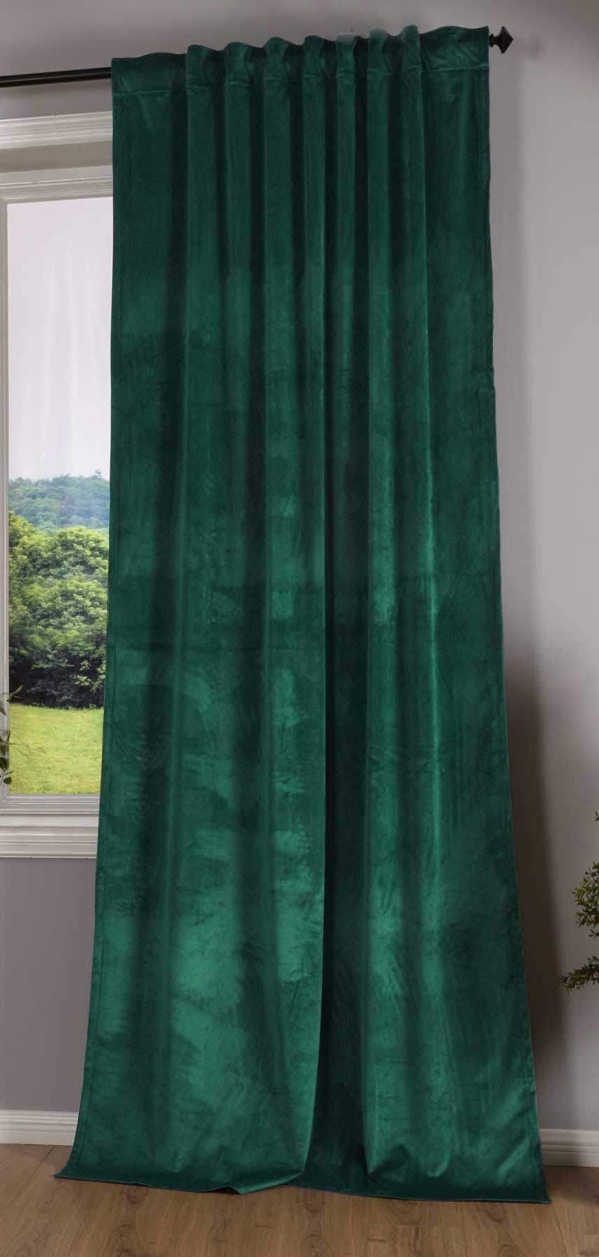 Gardinenbox Milano 20357 Blackout Curtain Velvet Opaque Tab Tape Drawstring Blackout Can Be Shortened Green 1 Piece H x W 280 x 135 cm