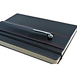 skors Pen Holder ALJAVA for (A5) Leuchtturm1917 or Moleskine Notebooks, Bullet-Journals or Calendars with Hardcover in Black with Red Stitches - Made of Faux Leather