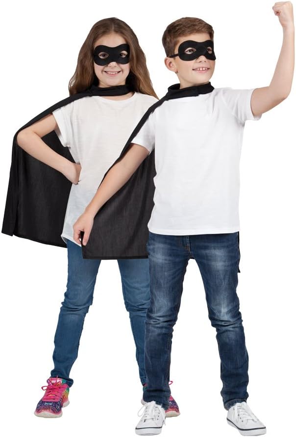 Wicked Costumes Kids Superhero Cape and Mask Set Fancy Dress Costume Accessory Black One Size 6-10 Years, 8-10 Years