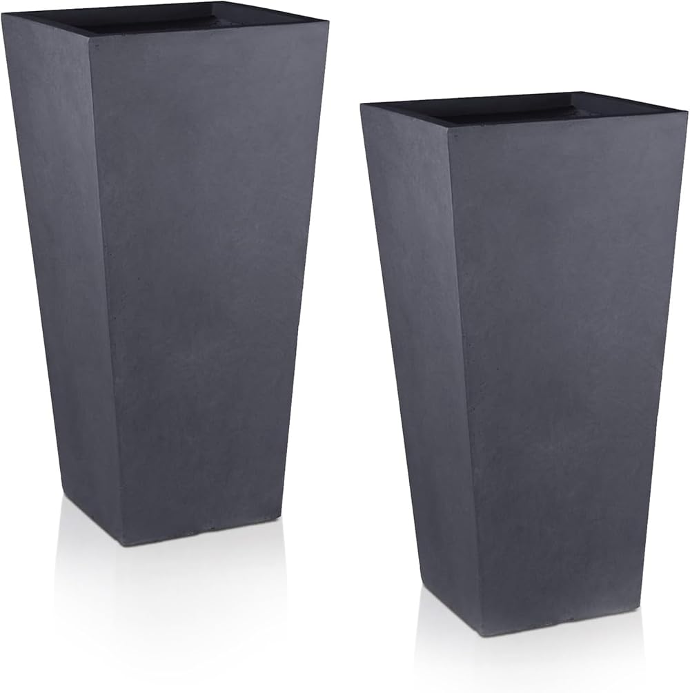 IDEALIST Set of 2 Small 38cm Tall Planter Dark Grey Reinforced Stone