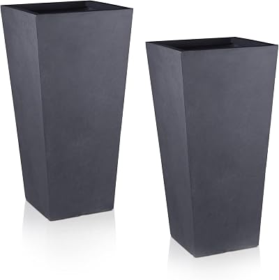IDEALIST Set of 2 Small 38cm Tall Planter Dark Grey Reinforced Stone