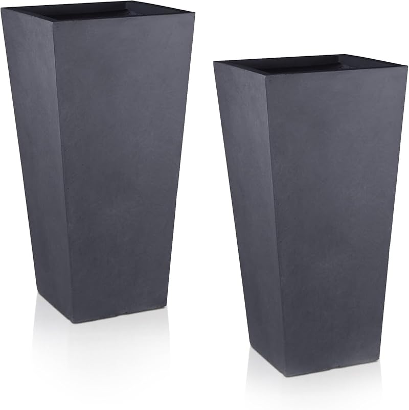 IDEALIST Set of 2 Small 38cm Tall Planter Dark Grey Reinforced Stone