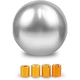 Htostar Racing Universal Round Ball Shifter Knobs, Chrome Finish Weighted Cool Gear Shift Knob with 4 Aluminum Adapters Compatible with Automatic and Manual Transmission Car Sliver