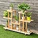 Giantex Rolling Flower Rack Wood Plant Stand on Wheels 6 Wood Shelves 12 Pots Bonsai Display Shelf Indoor Outdoor Yard Garden Patio Balcony Living Room Storage Rack Bookshelf Hollow Shelves (Natural)thumb 1