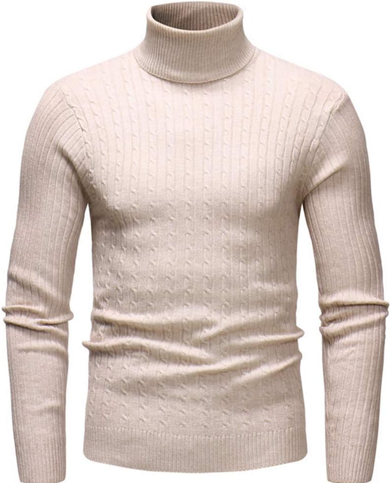 SUUGEN Men's Turtleneck Sweater Ribbed Slim Fit Knitted Pullover Relax Fit Knitwear
