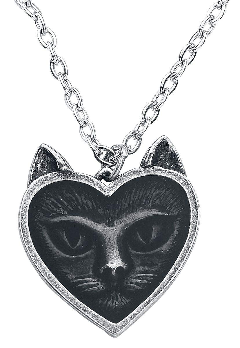 Alchemy Gothic Love Cat Pendant Necklace Silver-Coloured