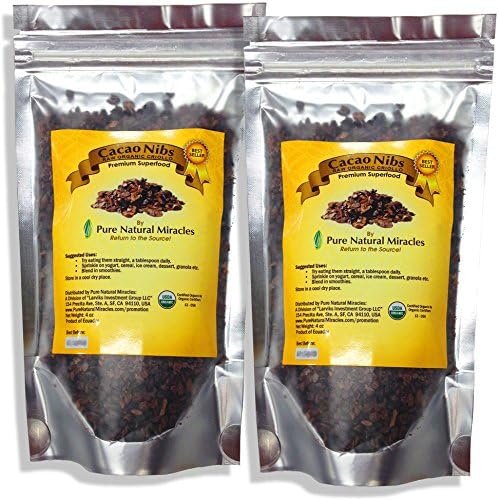 Pure Natural Miracles Organic Raw Cacao Nibs 4 oz. (Pack of 2)