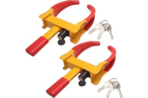 MaySpare Universal Wheel Lock, Heavy Duty Tire Lock, Automotive Anti-Theft Lock for Cars, SUVs, Motorcycles, Golf Carts, Bright Color, Deterrent, 2-Pack with 6 Universal Locks (Yellow-Red)