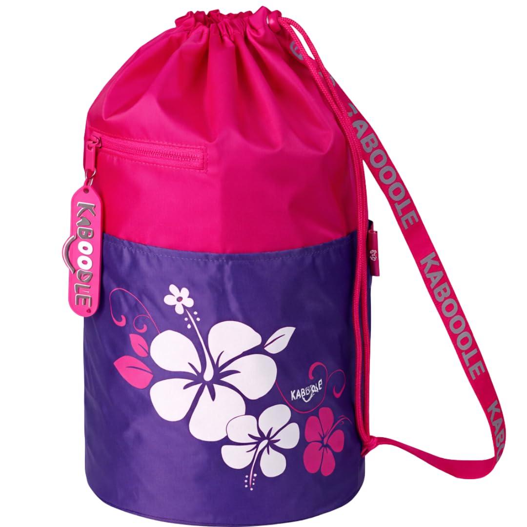 Kaboodle Childrens Waterproof Swim and Sports Bag - Pink and Purple Hibiscus Flowers