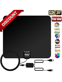 [Newest 2018] Wsky TV Antenna, 50-80 Long Miles Amplified HD Digital TV Antenna &ndash; Support 4K 1080p & All Older TV's for Indoor with Powerful HDTV Amplifier Signal Booster - Long Coax Cable