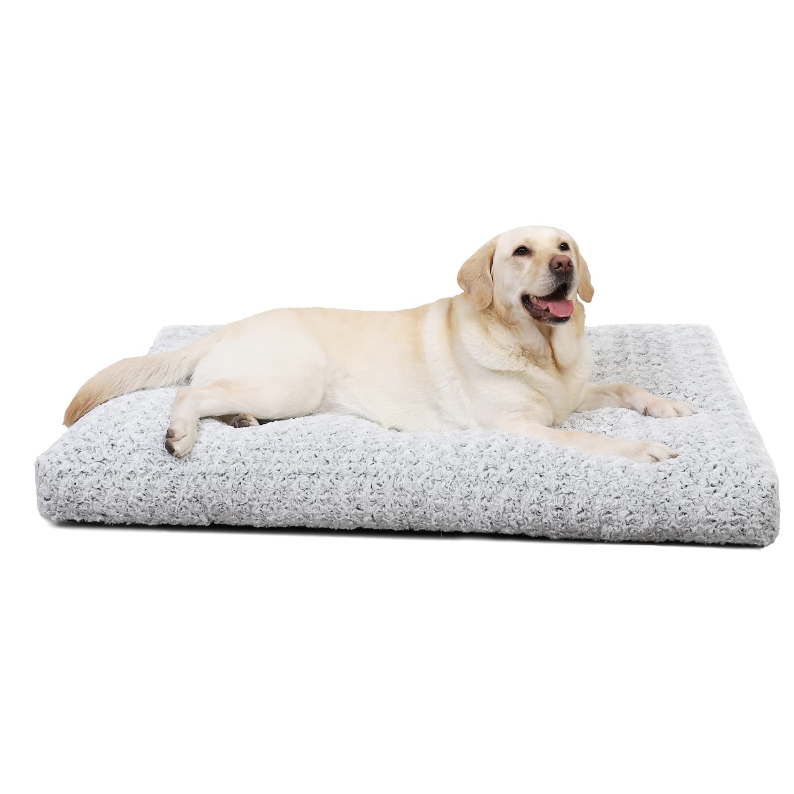 KSIIA Large Dog Bed Washable, Calming Crate Mattress with Non Skid Bottom, Fluffy Anti Anxiety Dog Beds, Pet Pillow Cushion, Light Grey, 90x60x8cm