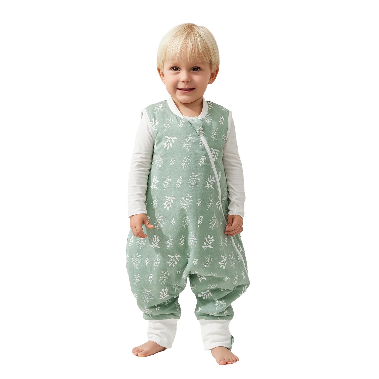 Duomiaomiao Sleeping Bag with Legs, 100% Cotton 1.5 Tog Baby Sleep Bag Toddler Sleeping Sack with Feet for 12-24 Months Boys Girls, Green — image 1
