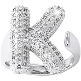 HUASAI Gold Initial Ring for Women 14K Gold Plated Rhinestone Modern Chunky Ballon Letter Ring Open Adjustable Puffy Initial Ring Personalized Birthday Jewelry Gifts Trendy Stuff