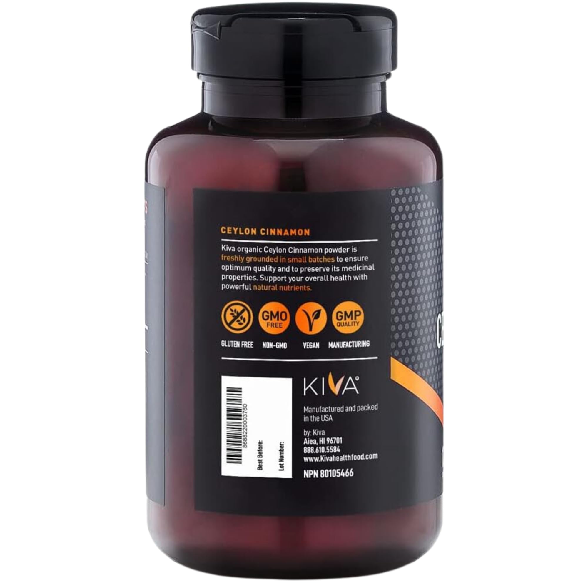 Kiva Premium Ceylon Cinnamon Powder Capsules (120 Veggie Capsules), Pure Ceylon Cinnamon from Sri Lanka, Vegan, Non-GMO, Gluten-Free
