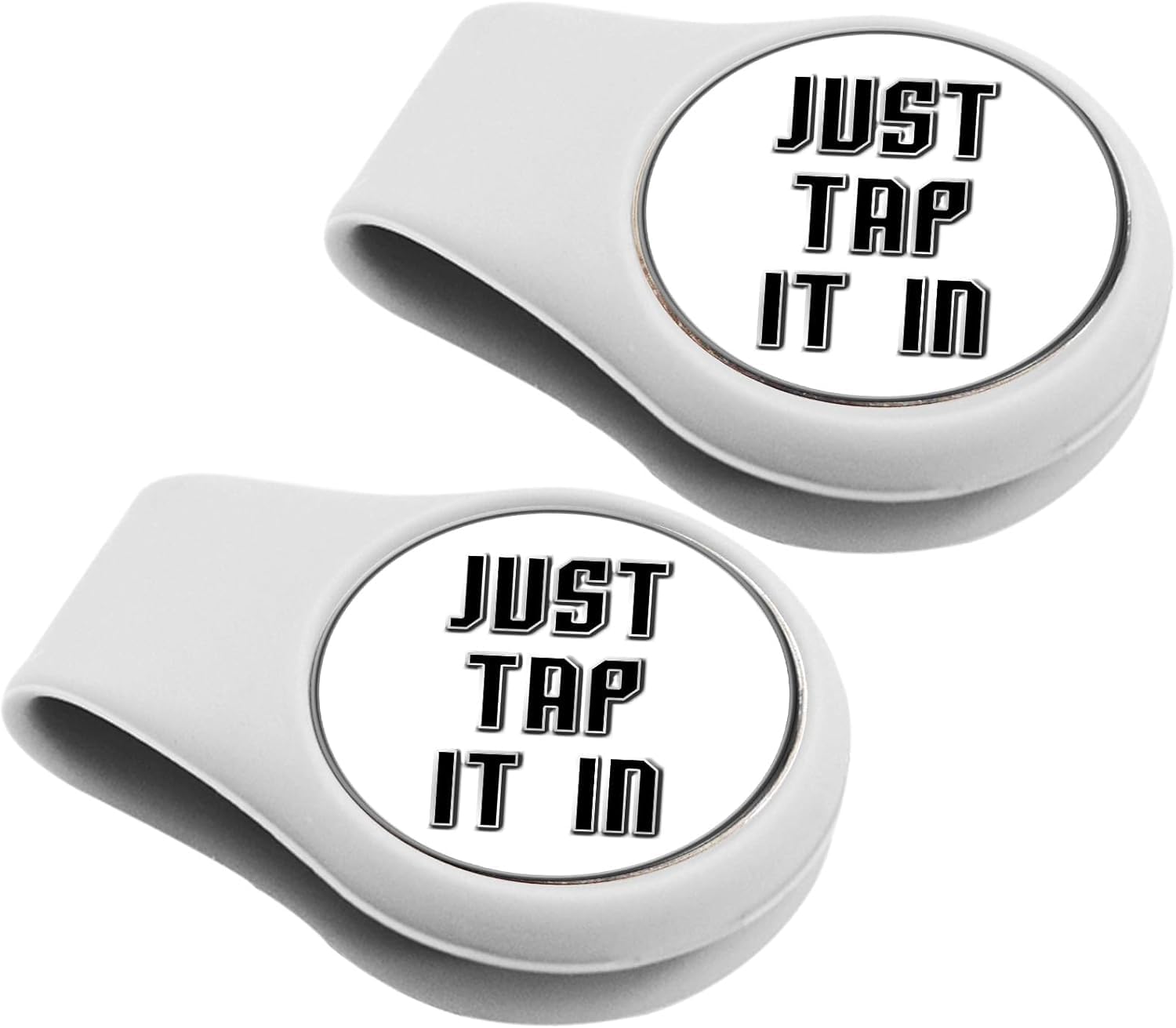 AMRTA Silicone Golf Hat Clip Holder 2 Pcs with 2 Ball Markers Magnetic for Putting Green, Personalised Golf Accessory Gifts for Golfer Men Women Ladies (WHITE+WHITE JUST)