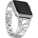 Mtozon Bling Bracelets Compatible with Apple Watch Band 42mm/41mm/40mm/38mm iwatch Bands Series 11/10/9/8/7/6/5/4/3/2/1/SE, Women Stainless Steel Dressy Jewelry Bangle Wristband, Silver