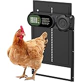 Automatic Chicken Coop Door Opener, Battery Powered &amp; Anti-Pinch Sensor | Aluminum Alloy Door, Large LCD Display, Smart Timer, Waterproof, Auto Open/Close for Hens, Ducks, Geese Poultry