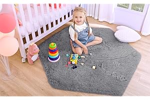 junovo Ultra Soft Rug for Nursery Children Room Baby Room Home Decor Dormitory Hexagon Carpet for Playhouse Princess Tent Kids Play Castle, Diameter 4.6 ft, Grey