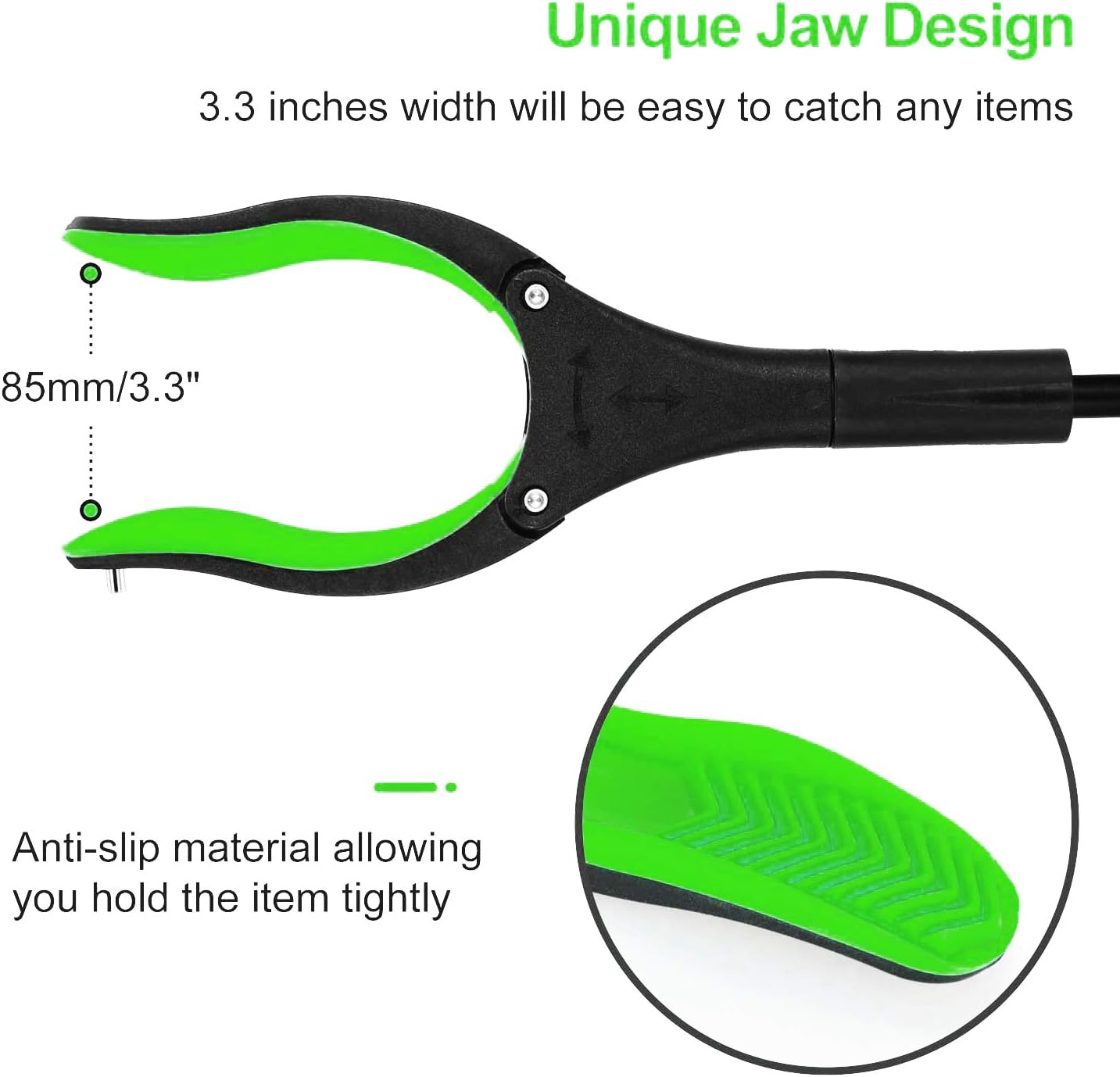 Jellas Reacher Grabber Tool, 90° Rotating Head, 32" Foldable Claw Grabber with Shoehorn, Reaching Assist Tool for Trash Pick Up, Litter Picker, Arm Extension (Green): Health & Personal Care