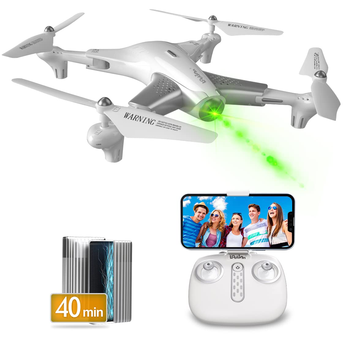 Loolinn | Drone Quadcopter with HD Camera for Kids' Gift - Optical Flow Positioning Technology, Very Stable Flight, 40 Minutes Long Flight Time, Two batteries, Easy to Fly (Gift for Kids)