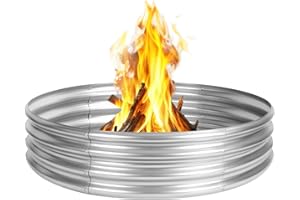 48 Inch Campfire Ring, Jotesnew Galvanized Fire Ring for Outside Fire Wood-Burning Pit, Heavy Duty Steel Fire Pit In-Ground for Backyard, Camping, Bonfire 4x4x1FT, Silvery