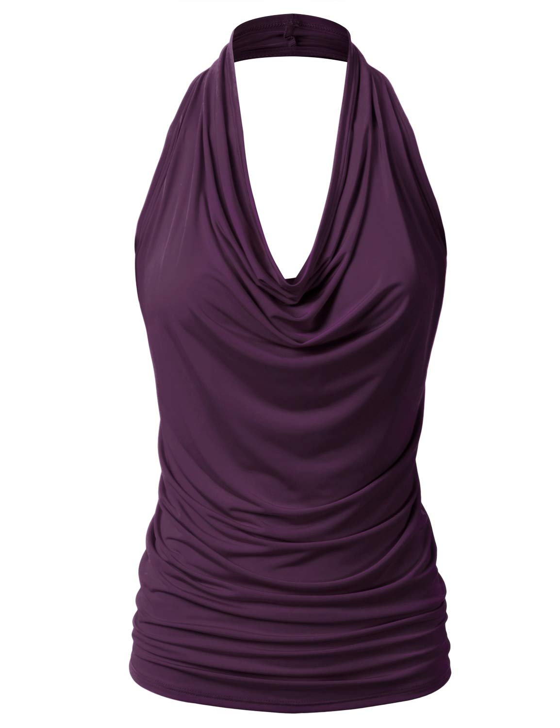 Photo 1 of (used) EIMIN Women's Casual Halter Neck Draped Front Sexy Open Back Tank Top Plum S