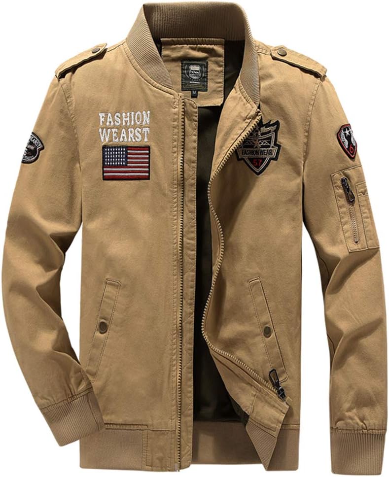 YMXYMM Mens Bomber Jackets Casual Lightweight Men's Winter Thermal Cargo Military Jacket Fleece Army Pilot Coat,Brown1-3XL