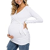 Glampunch Women's Maternity Shirts Short & Long Sleeve Tie Front Wrap Maternity Tops